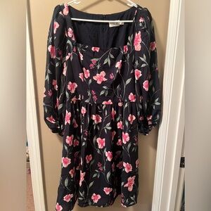 Eliza J Navy Dress with Floral Accents